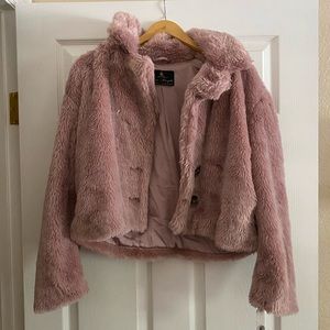 Free People Faux Fur Rose Coat (S) - NEVER WORN